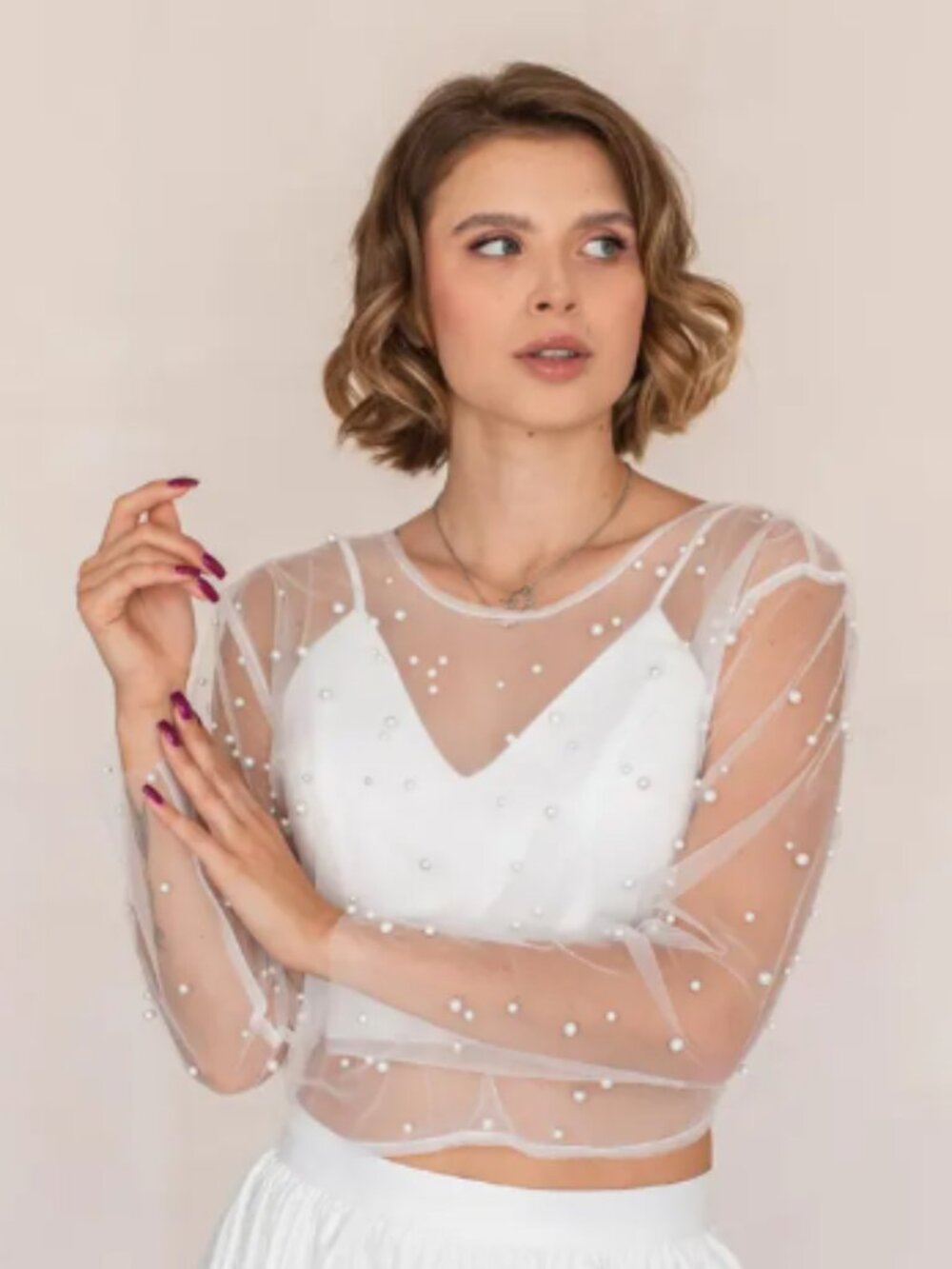 Handmade Bridal Topper Size M – Lace Wedding Cover-Up, Never Worn